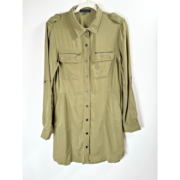 Sanctuary Button Up Military Green Forest Grunge Gorpcore Equestrian Shirt Dress - Picture 1 of 6